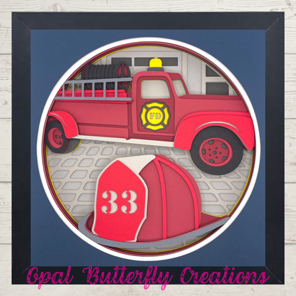 Vintage Fire Truck 3D Layered Shadow Box