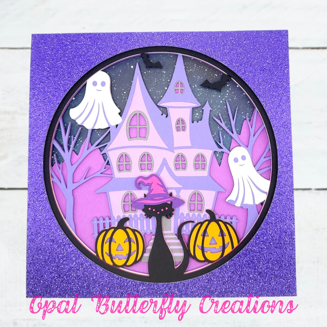 Boho Cat & Haunted House 3D Layered Shadow Box