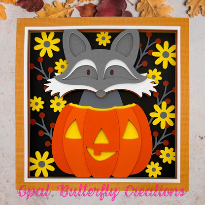 Raccoon Jack o' Lantern 3D Layered Shadow Box