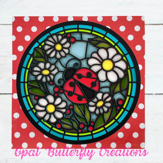 Stained Glass Ladybug 3D Layered Shadow Box