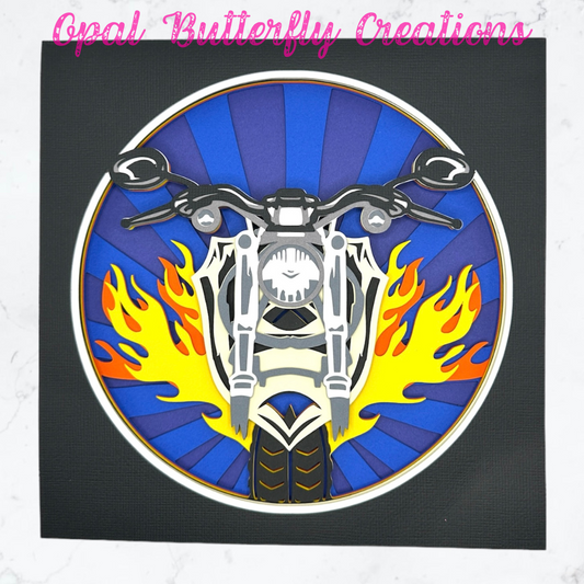 Fiery Motorcycle 3D Layered Shadow Box