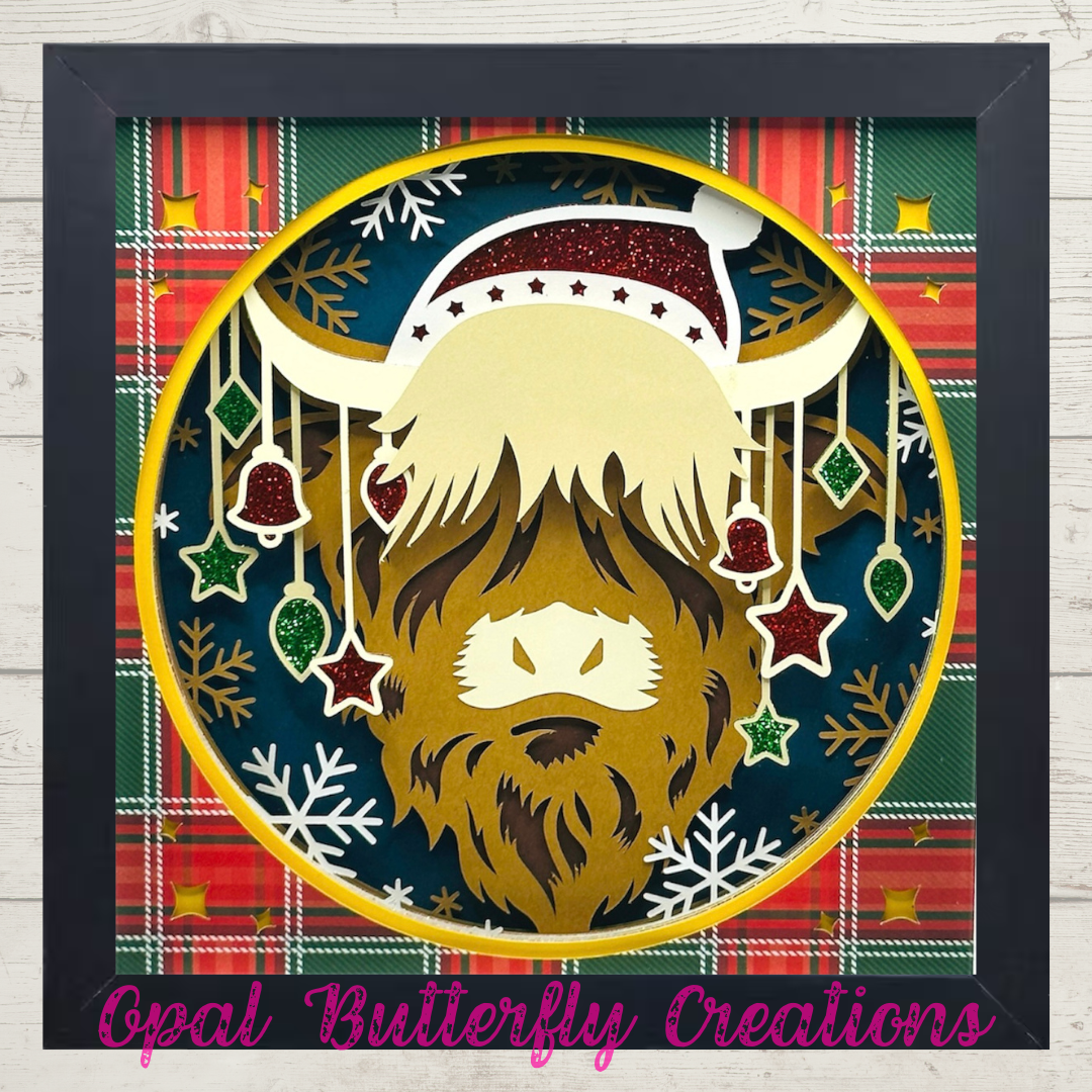 Christmas Highland Cow 3D Layered Shadow Box