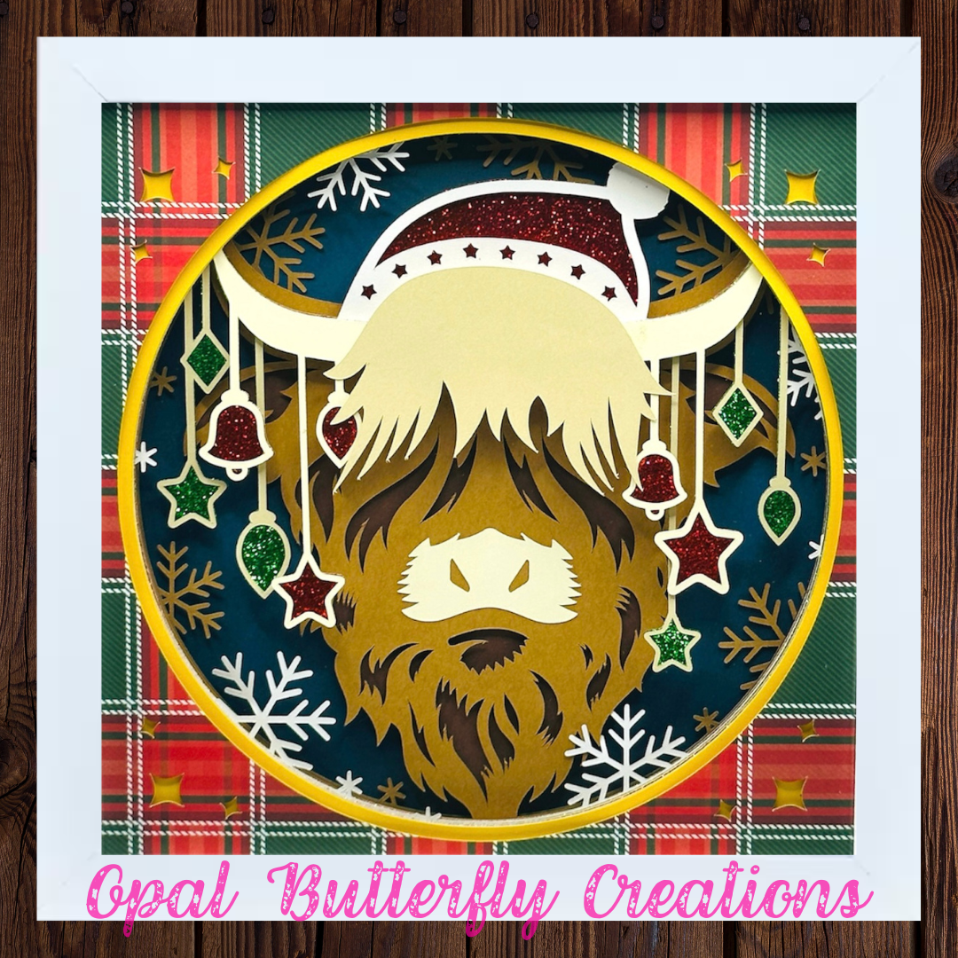 Christmas Highland Cow 3D Layered Shadow Box