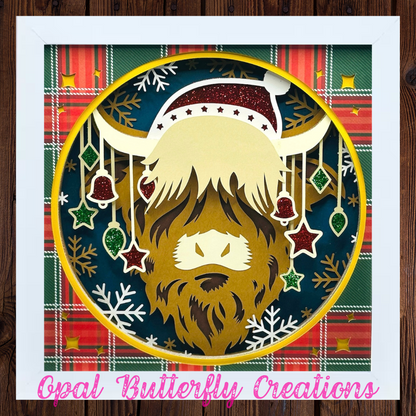 Christmas Highland Cow 3D Layered Shadow Box