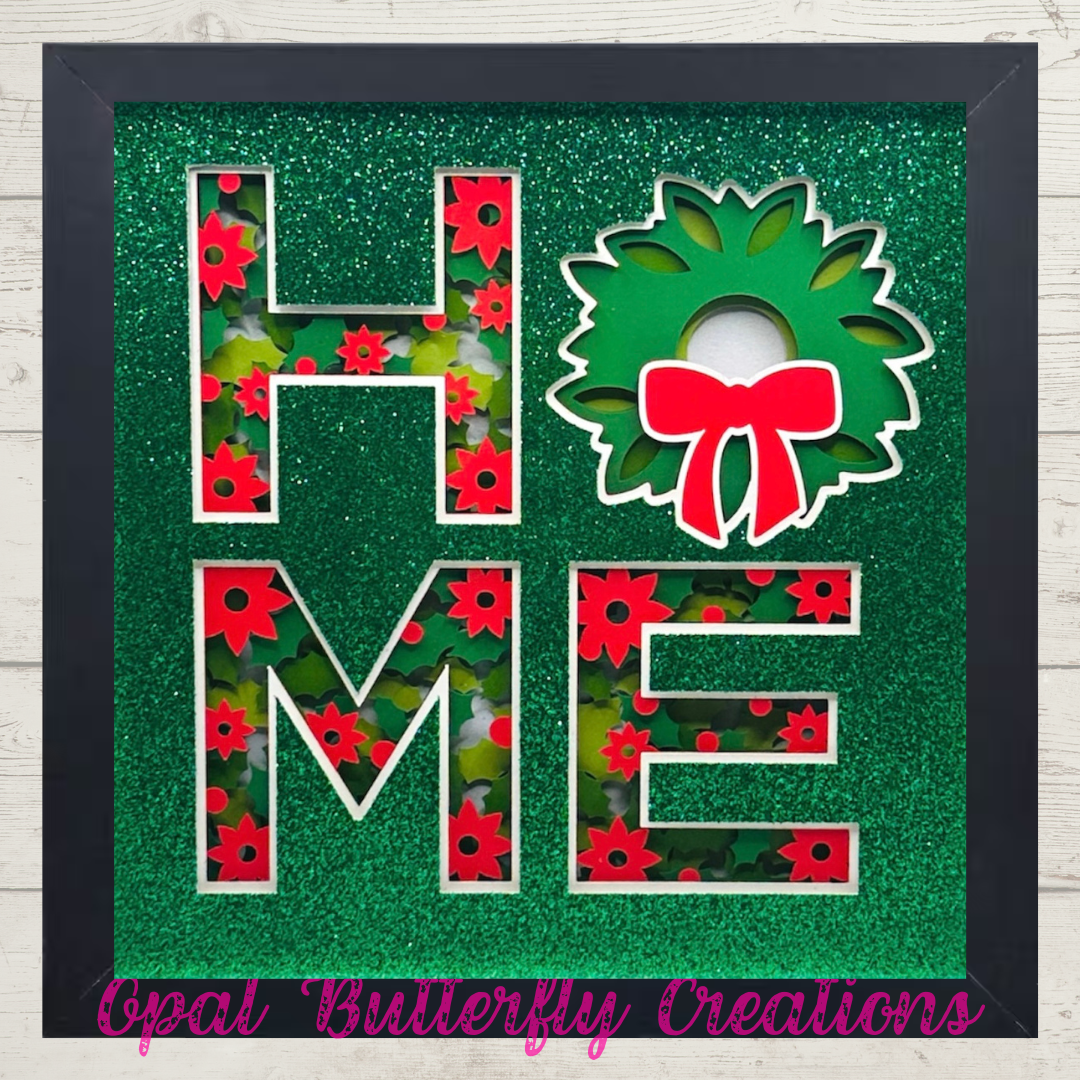 Christmas Wreath HOME 3D Layered Shadow Box