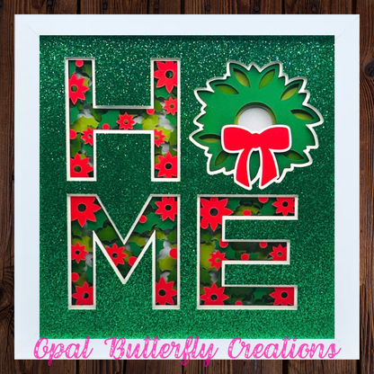 Christmas Wreath HOME 3D Layered Shadow Box