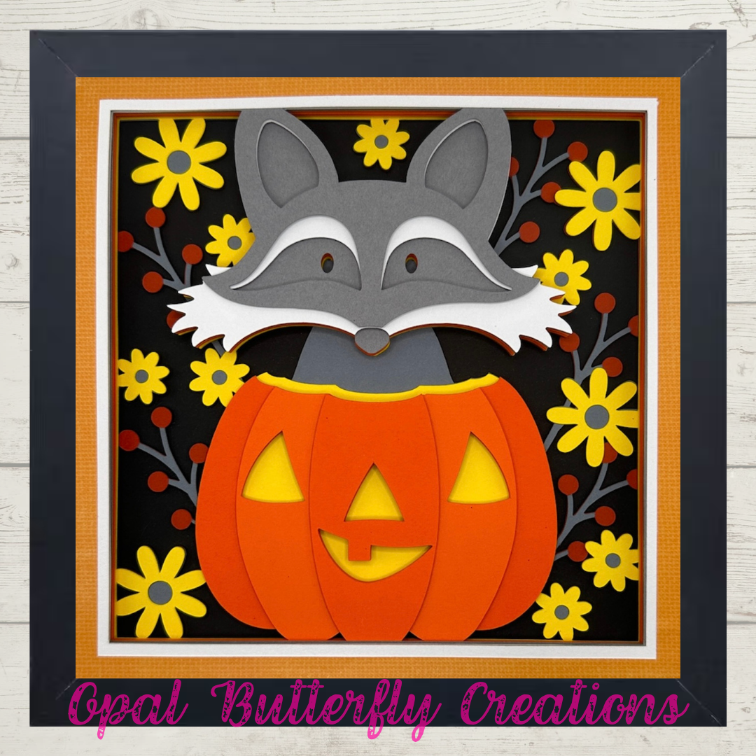 Raccoon Jack o' Lantern 3D Layered Shadow Box