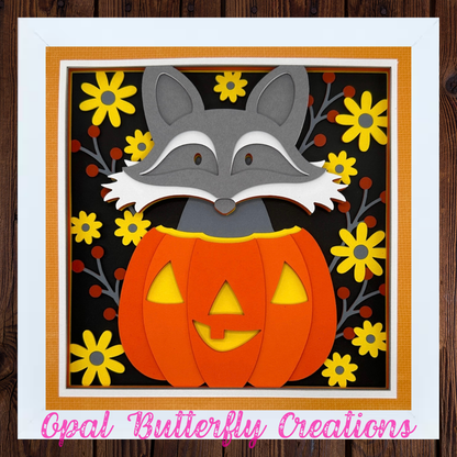 Raccoon Jack o' Lantern 3D Layered Shadow Box