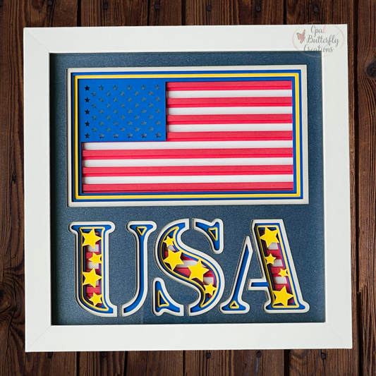 USA American Flag 3D Layered Shadow Box