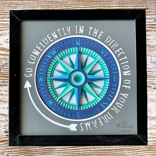 Go In the Direction of Your Dreams Compass 3D Layered Shadow Box