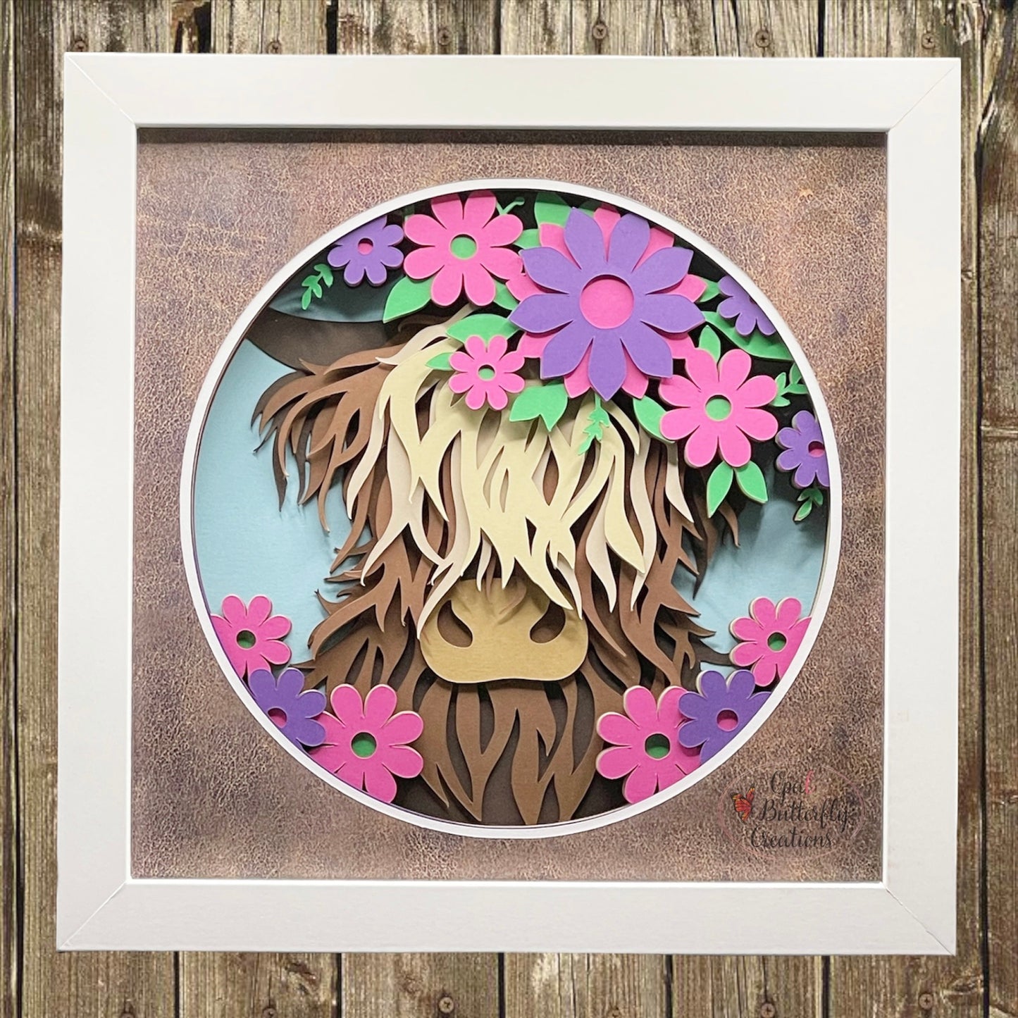 Highland Cow Floral 3D Layered Shadow Box