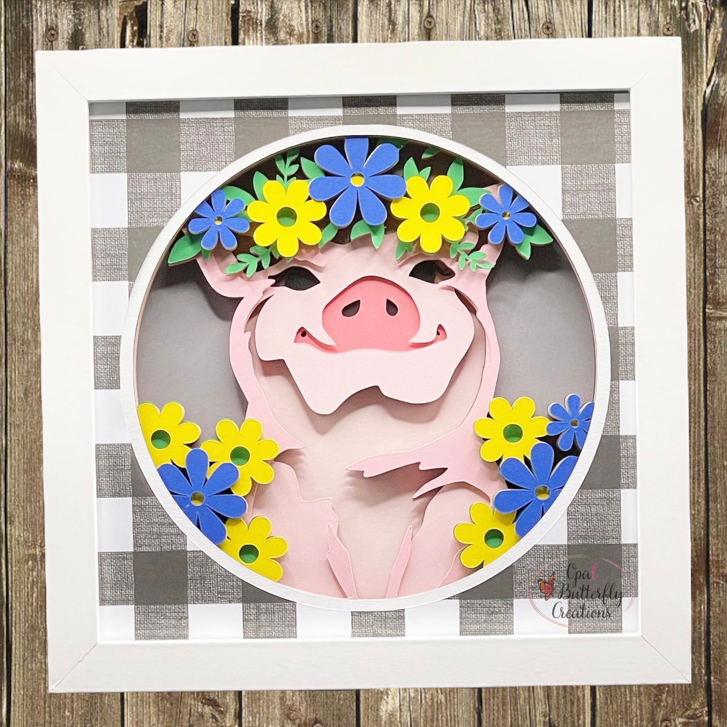 Pig Floral 3D Layered Shadow Box