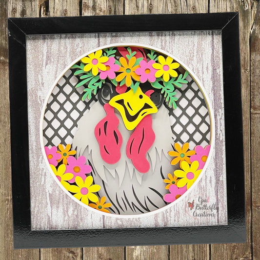 Chicken Floral 3D Layered Shadow Box