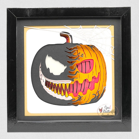 Scary Pumpkin Monster Venom 3D Layered Shadow Box