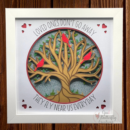 Cardinal Bird Memorial Tree 3D Layered Shadow Box