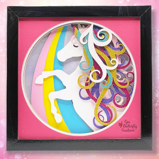 Unicorn 3D Layered Shadow Box