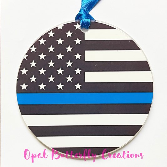 Thin Blue Line Police Officer Ornament