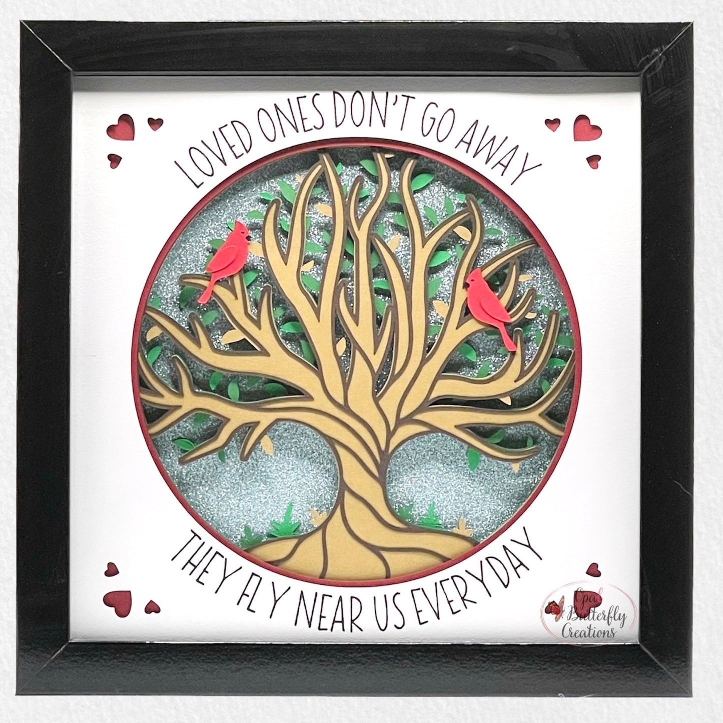 Cardinal Bird Memorial Tree 3D Layered Shadow Box