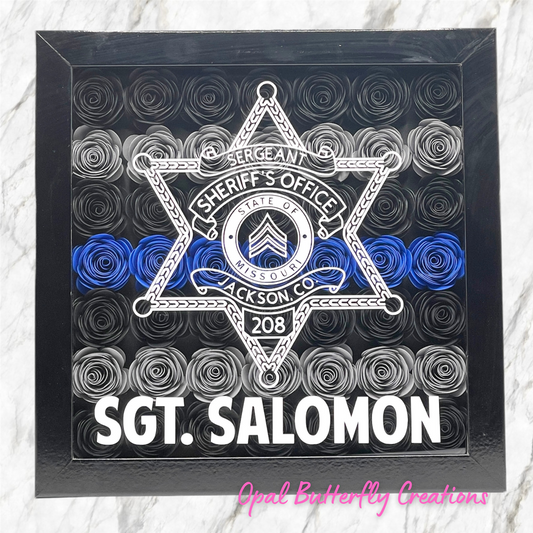 Thin Blue Line Police Flower Shadow Box