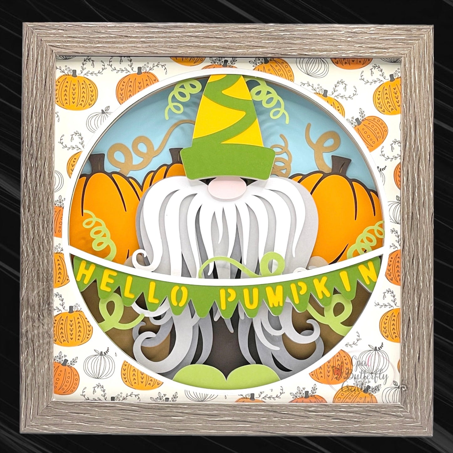 Hello Pumpkin Fall Gnome 3D Layered Shadow Box